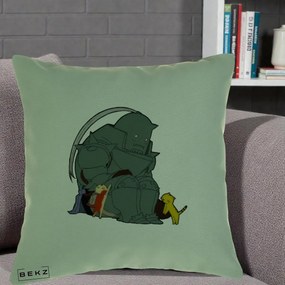 Perna Personalizata Fullmetal Alchemist Alphonse cu Pisici, 40x40 cm, Verde, Husa Detasabila, Perna Inclusa, BEKZ®