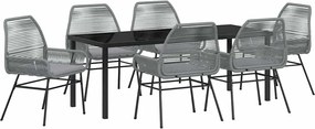 vidaXL Set de masă pentru grădină cu pernă 7 pcs Gri poliratan