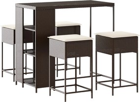 vidaXL Set mobilier bar de grădină cu perne, 5 piese, maro, poliratan