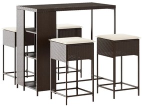 3261491 vidaXL Set mobilier bar de grădină cu perne, 5 piese, maro, poliratan