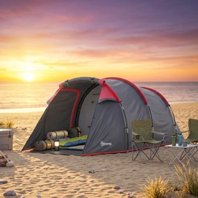 Outsunny Cort pentru Camping 2 Locuri cu Vestibul Mare, Cort Impermeabil Usi cu Fermoar, 426x206x154cm Gri | Aosom Romania