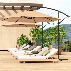 Outsunny Umbrelă de Soare cu Corzi Anti-Vânt, Orificii de Aerisire, Bază în Cruce și Manivelă, Φ290x243 cm, Gri | Aosom Romania