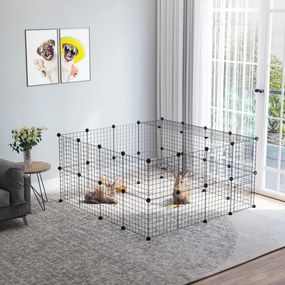 PawHut Țarc din Metal pentru Animale Mici de Companie cu 36 de Panouri Metalice și Ușă, 146x73x73 cm, Negru | Aosom Romania