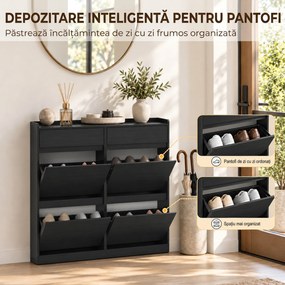 HOMCOM Pantofar Slim din Lemn cu 4 Sertare Rabatabile și 2 Sertare Glisante, 98 x 19,2 x 95,3 cm, Negru | Aosom Romania