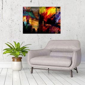 Tablou - Oraș colorat, abstracție (70x50 cm)