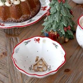 Bol din ceramică albă cu motive de Crăciun, 4.5x14 cm, „Chalet de Noël"