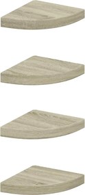 vidaXL Rafturi colțar de perete, 4 buc., stejar, 25 x 25 x 3,8 cm, MDF