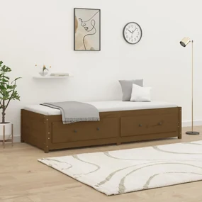 821602 vidaXL Pat de zi Small Single 2FT6, Maro, 75x190 cm, lemn masiv pin