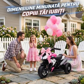HOMCOM Motocicletă Electrică, 6 V, cu 3 Roți, pentru Copii de 3-5 Ani, Roz | Aosom Romania