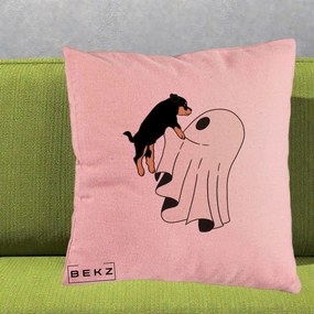Perna Decorativa Caine Rottweiler Fantoma Halloween, 40x40 cm, Roz, Husa Detasabila, Perna Inclusa, BEKZ®