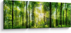 Tablou - Răsărit în pădure (cu ceas) (90x30 cm)