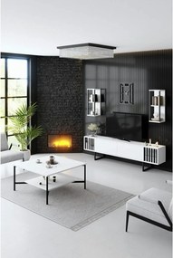 Mobilier living CHROME LINE, alb/negru, PAL melaminat/metal, 4 piese