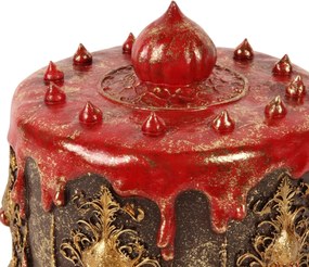 Tort decorativ din polirășină, maro și roșu, cu glazură roșie și ornamente aurii, 20 x 21 cm, „Praline”
