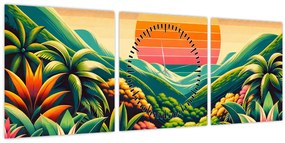 Tablou - Apus de soare multicolor (cu ceas) (90x30 cm)