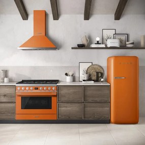 Hota decorativa SMEG Portofino KPF9OR, 275 W, A+, 781 m³/h, 3 viteze, 3 filtre, Supapa, Otel inoxidabil, LED, Portocaliu