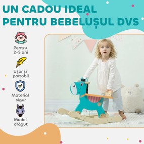 AIYAPLAY Cal de Lemn în Formă de Măgar pentru Copii cu Bază Largă, din Lemn, 59x27x43 cm, Verde Închis și Portocaliu | Aosom Romania