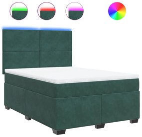 3293227 vidaXL Pat box spring cu saltea, verde închis, 140x200 cm, catifea