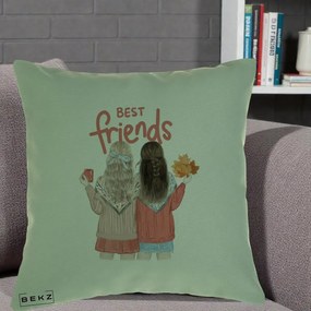 Cadou pentru Prieteni - Perna Personalizata Best Friends Toamna, 40x40 cm, Verde, Husa Detasabila, Perna Inclusa, BEKZ®