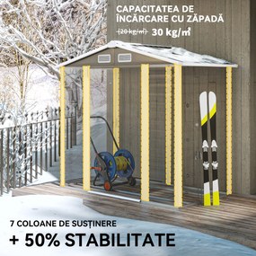 Outsunny Magazie de Grădină din Tablă de Oțel cu 4 Orificii de Ventilație și 2 Uși Glisante, 213x120x194 cm, Gri Închis | Aosom Romania