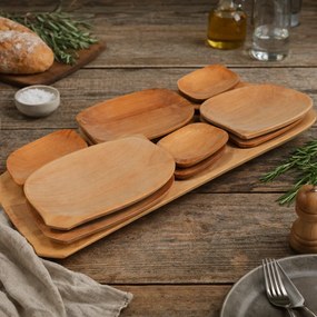 Set platou pentru servit din lemn cu 12 farfurii
