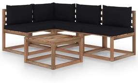 3067375 vidaXL Set mobilier grădină cu perne negre, 5 piese