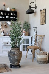 Scaun dining bej din lemn de cauciuc, rattan si rachita, cu aspect vintage, French