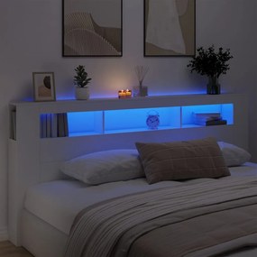 837372 vidaXL Tăblie de pat cu LED, alb, 220x18,5x103,5 cm, lemn