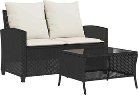 vidaXL Canapea de grădină cu 2 locuri perne și masă polirattan negru