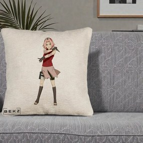 Perna Personalizata Naruto Sakura Haruno Portret, 40x40 cm, Bej Canapea, Husa Detasabila, Perna Inclusa, BEKZ®