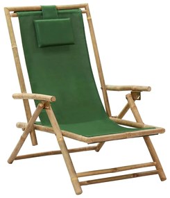 313027 vidaXL Scaun rabatabil de relaxare, verde, bambus & țesătură