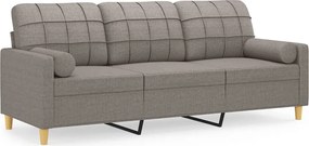 vidaXL Canapea cu 3 locuri cu pernuțe, gri taupe, 180 cm, textil