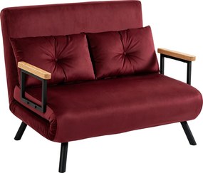 HOMCOM Canapea extensibilă 3 în 1, efect catifea, cu spătar reglabil și 2 perne, 102 x 73 x 81 cm, roșu vișiniu | Aosom Romania
