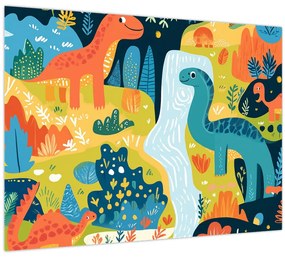 Tablou pe sticlă - Dinozauri veseli (70x50 cm)