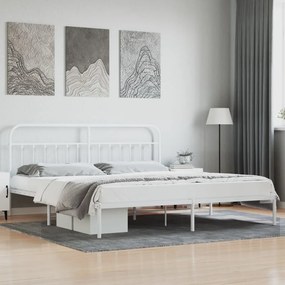 352634 vidaXL Cadru de pat metalic cu tăblie, alb, 200x200 cm