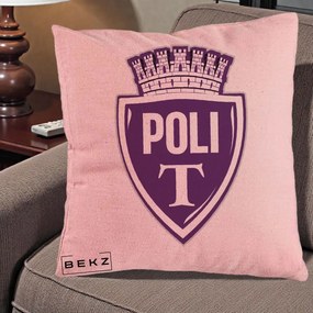 Perna Personalizata Poli Timisoara Fotbal, 40x40 cm, Roz, Husa Detasabila, Perna Inclusa, BEKZ®