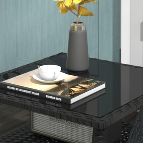 Outsunny Masă de grădină din polyrattan, 50 x 50 x 45 cm, măsuță rezistentă la intemperii pentru 4 persoane, pătrată cu poliță și blat din sticlă | Aosom Romania
