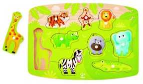 Puzzle din lemn cu butoni - Animale din Jungla