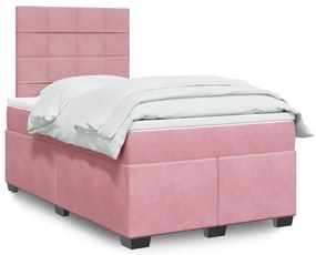 vidaXL Pat box spring cu saltea, roz, 120x200 cm, catifea