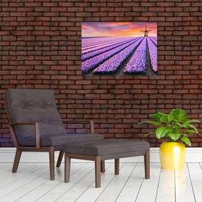 Tablou pe sticlă - ferma cu flori (70x50 cm)