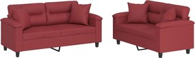 vidaXL Set de canapele cu perne, 2 piese, roșu vin, piele ecologică