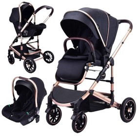 Carucior 3 in 1 reversibil si pliabil cu geanta inclusa si scoica auto, 0-36 luni, Negru - CPC-60-negru