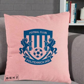 Perna Personalizata FC Politehnica Iasi Fotbal, 40x40 cm, Roz, Husa Detasabila, Perna Inclusa, BEKZ®