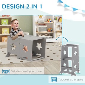 AIYAPLAY Scăunel 2 în 1 pentru Copii cu Bară de Siguranță pentru Bucătărie, Baie, Alb | Aosom Romania