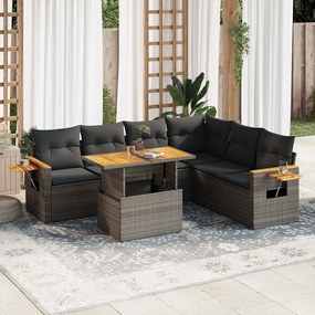 3327609 vidaXL Set mobilier grădină cu perne 6 piese gri poliratan/lemn acacia