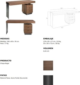 Birou elegant design LUX furnir de nuc si otel Office Walnut