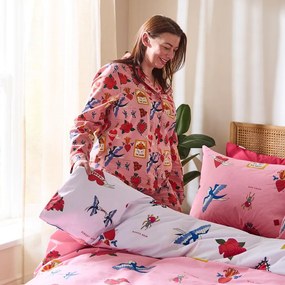 Lenjerie de pat albă-roz din bumbac pentru pat de o persoană 135x200 cm Mon Coeur – Their Nibs