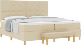 vidaXL Pat cu arcuri cu saltea cu headboard Crem 200 x 200 cm țesătură