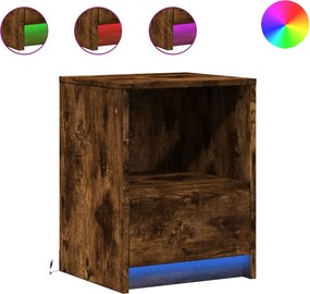 vidaXL Noptieră cu lumini LED, stejar fumuriu, lemn prelucrat
