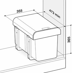 Coș gunoi încorporabil Ekko 40 Ecomax, cu extragere totală, 1 x 34 l Polipropilenă cu fibră de sticlă, A:473 mm; H:365 mm; L:355 mm, 400 mm