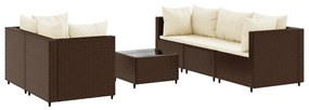 3308017 vidaXL Set mobilier de grădină cu perne, 6 piese, maro, poliratan